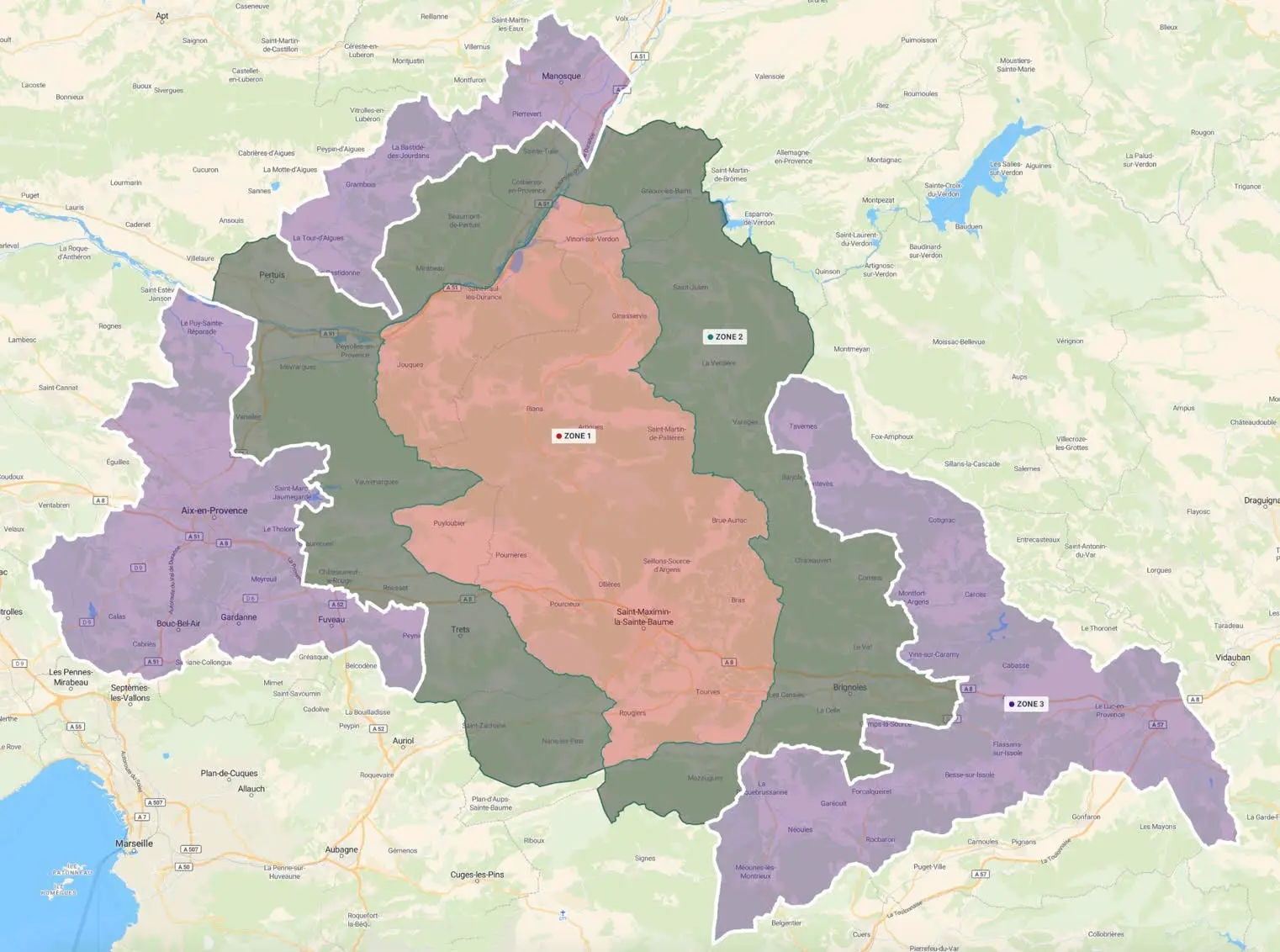 Carte zone d'intervention dans le Var